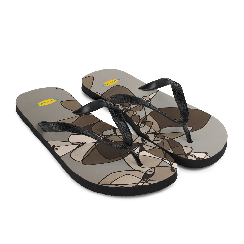 Abstract Flowers in Black and White Flip-Flops