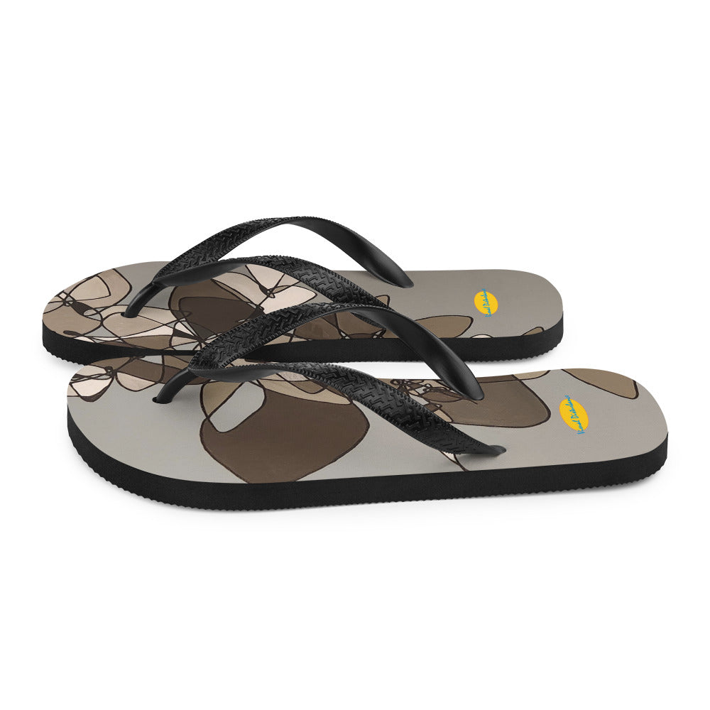 Abstract Flowers in Black and White Flip-Flops