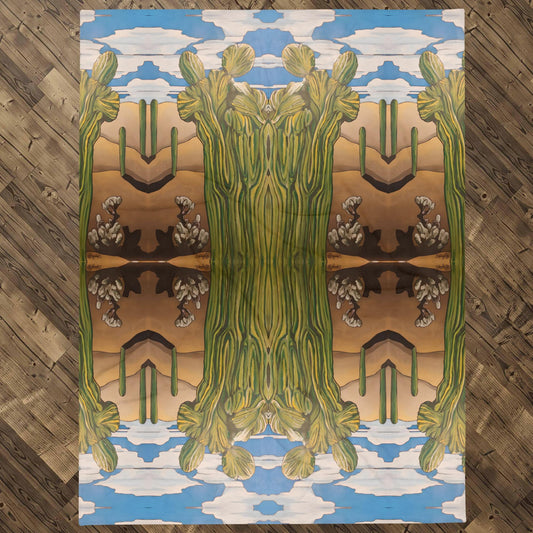 Crested Saguaro Cactus Tiled Throw Blanket