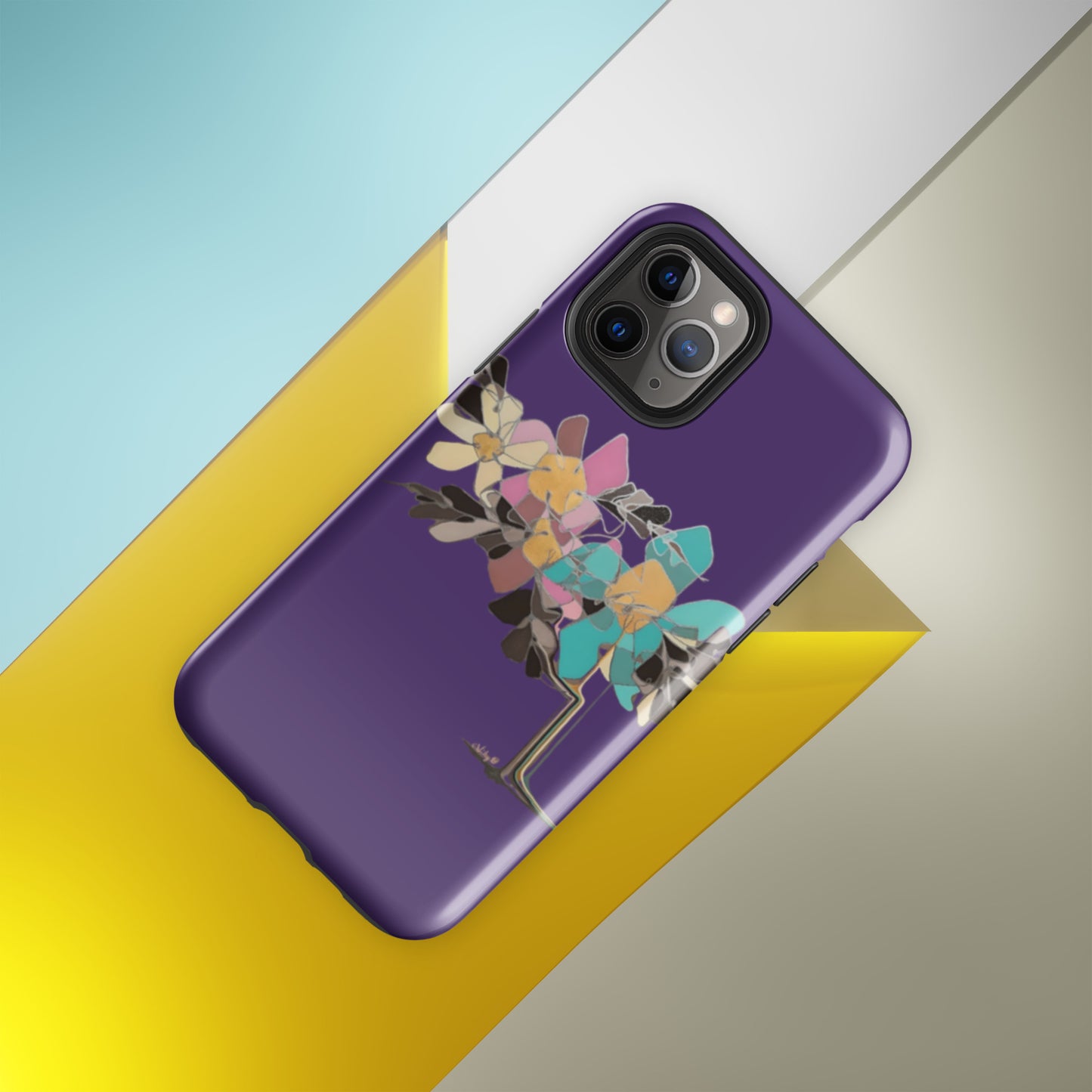 Abstract Flowers in Teal and Pink Tough Case for iPhone®