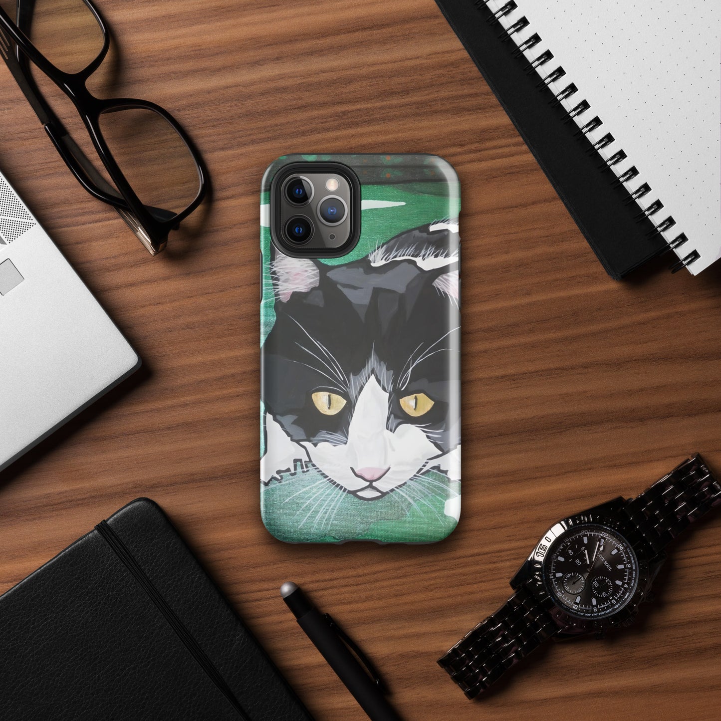 Black and White Cat in Green Grass Tough Case for iPhone®
