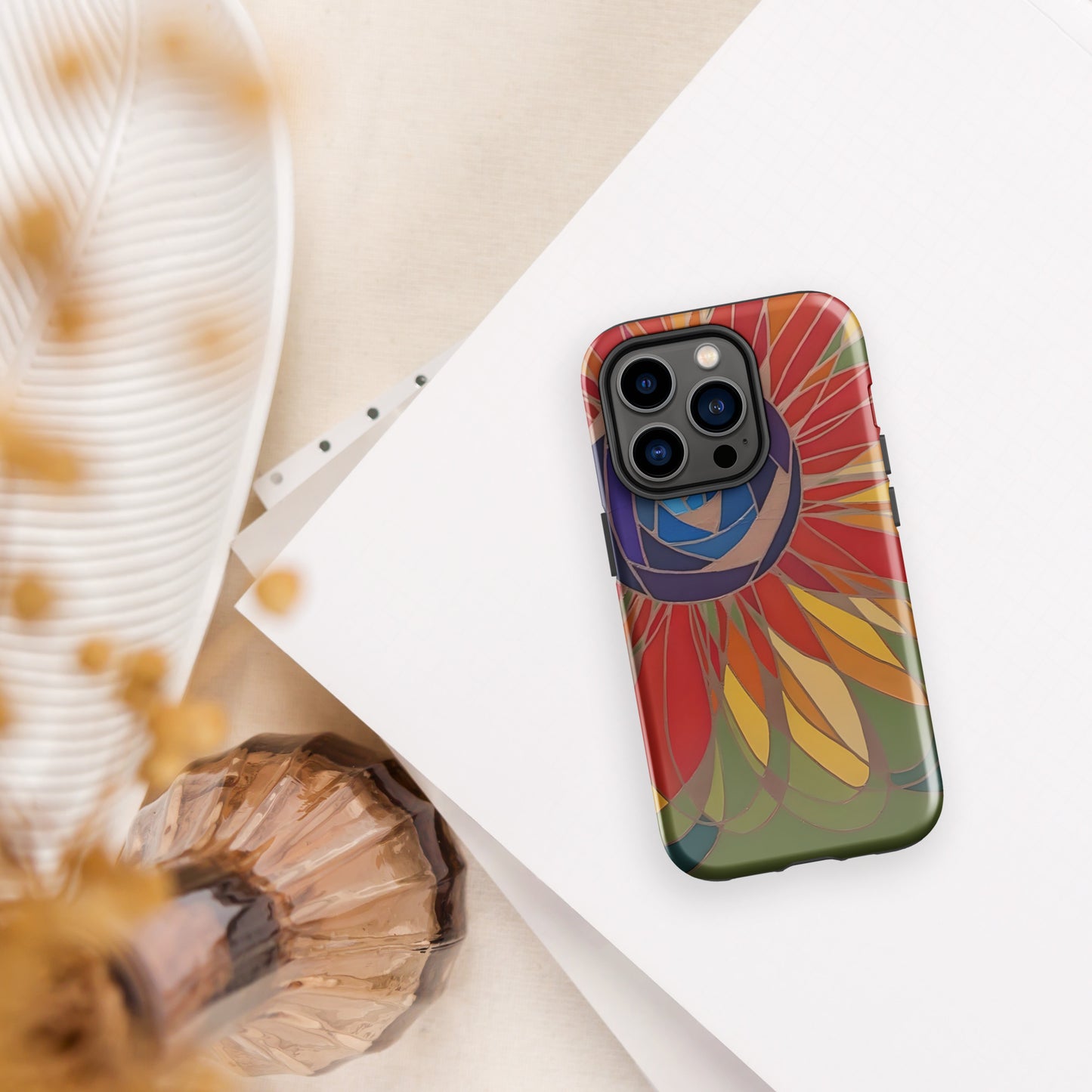 Swirl Flower in Rainbow and Green Tough Case for iPhone®