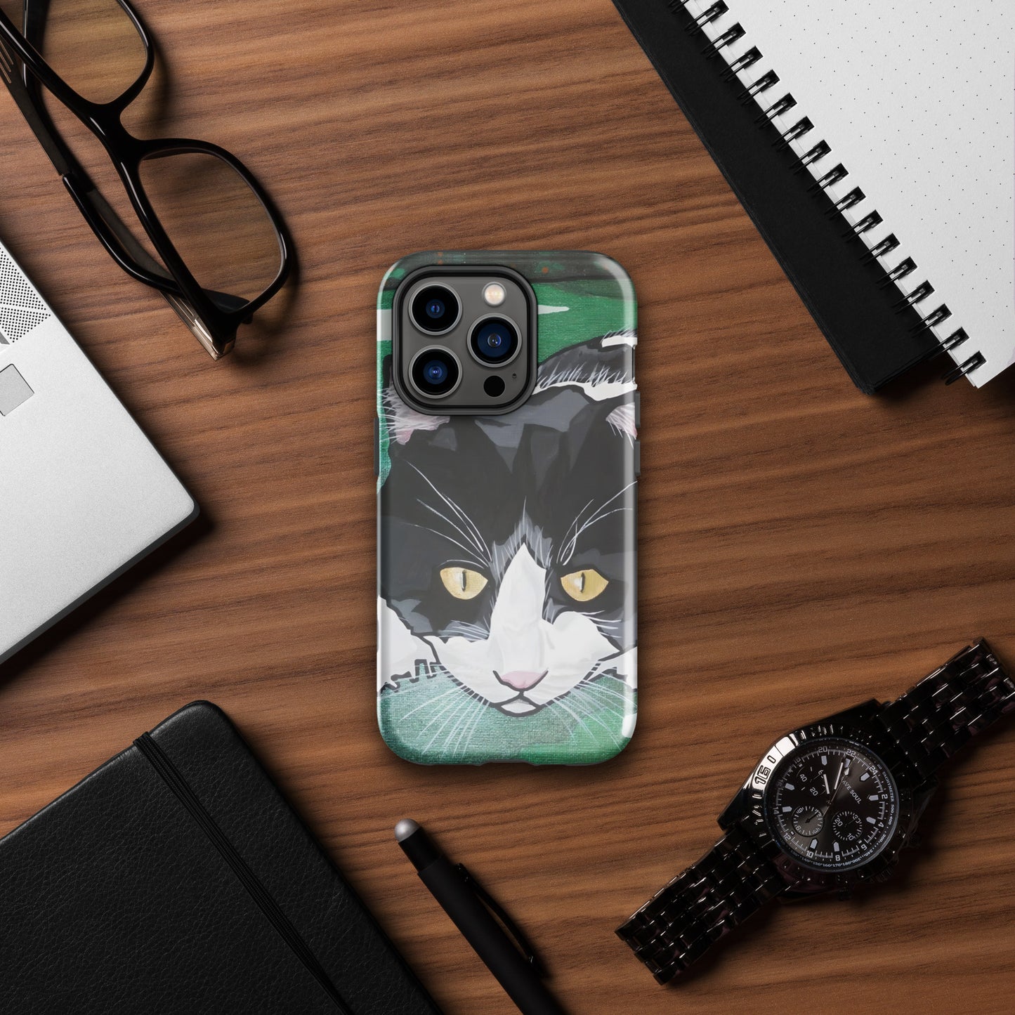 Black and White Cat in Green Grass Tough Case for iPhone®