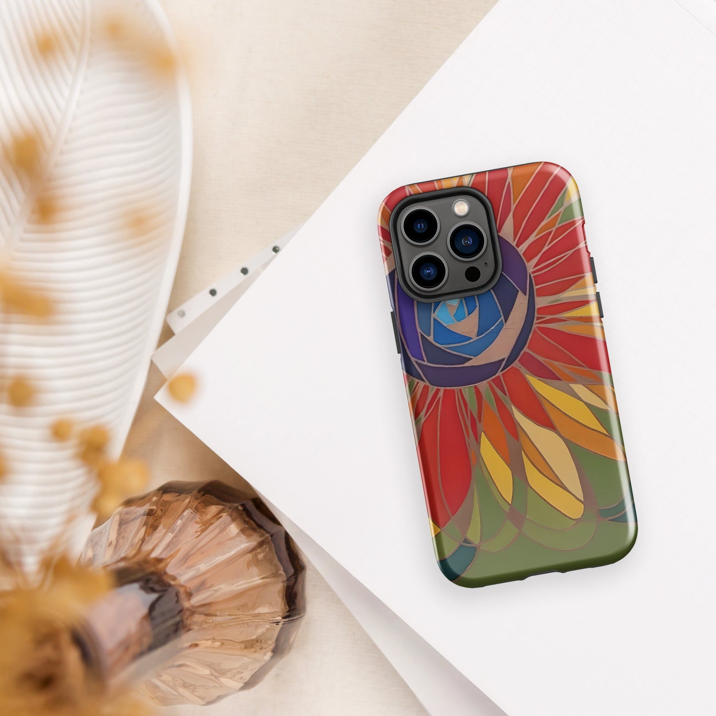 Swirl Flower in Rainbow and Green Tough Case for iPhone®