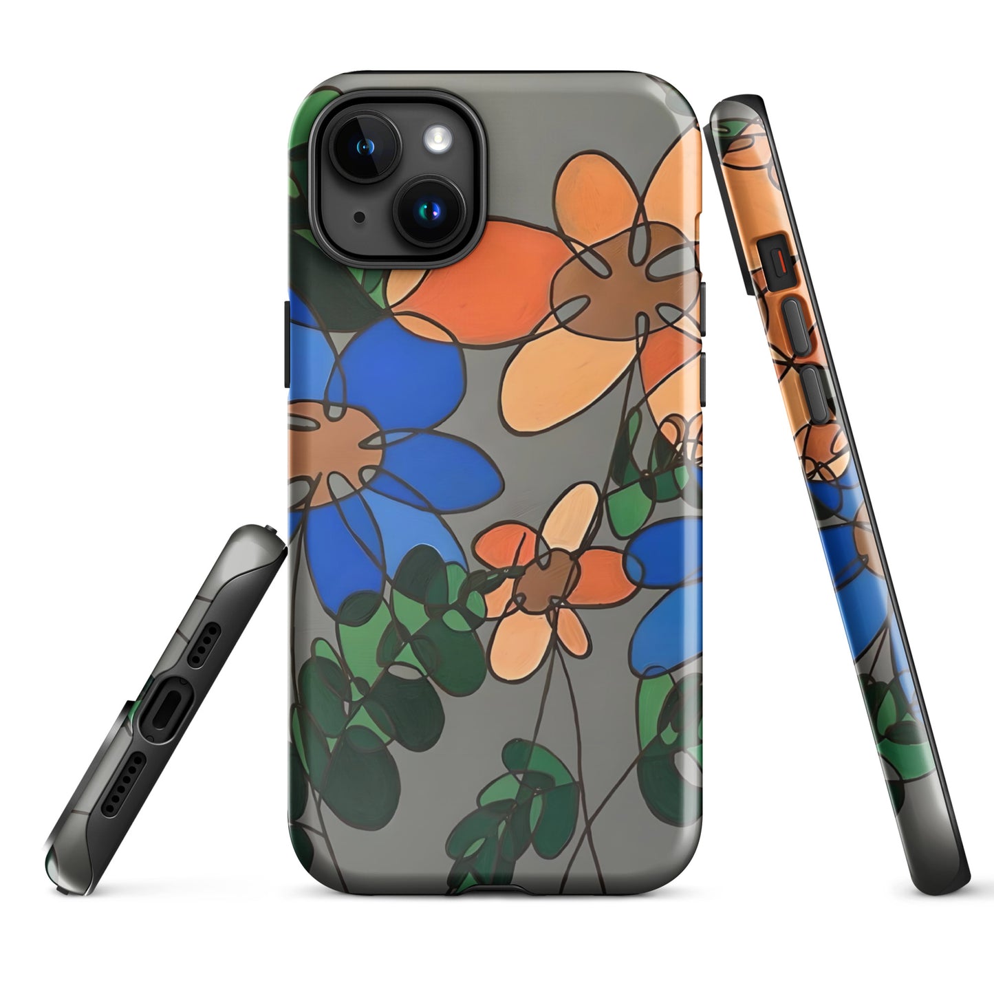 Abstract Flowers in Blue and Orange Tough Case for iPhone®