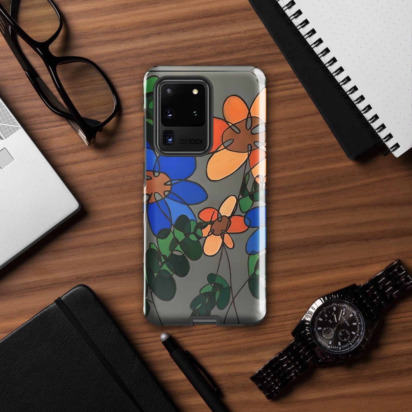 Abstract Flowers in Blue and Orange Tough case for Samsung®