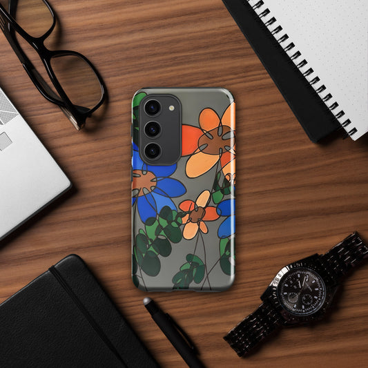 Abstract Flowers in Blue and Orange Tough case for Samsung®