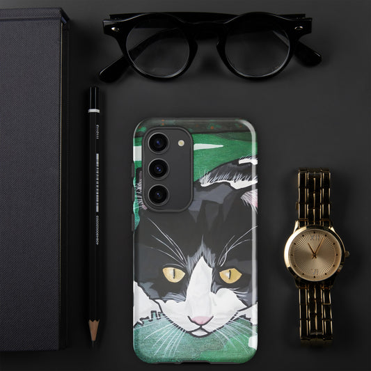 Black and White Cat in Green Grass Tough case for Samsung®