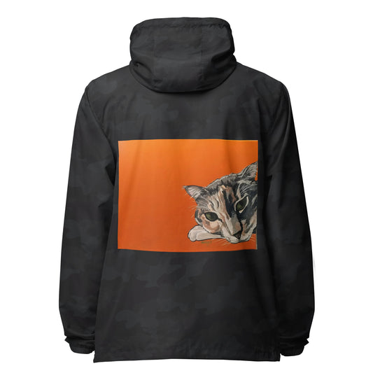 Cat on Orange Unisex lightweight zip up windbreaker