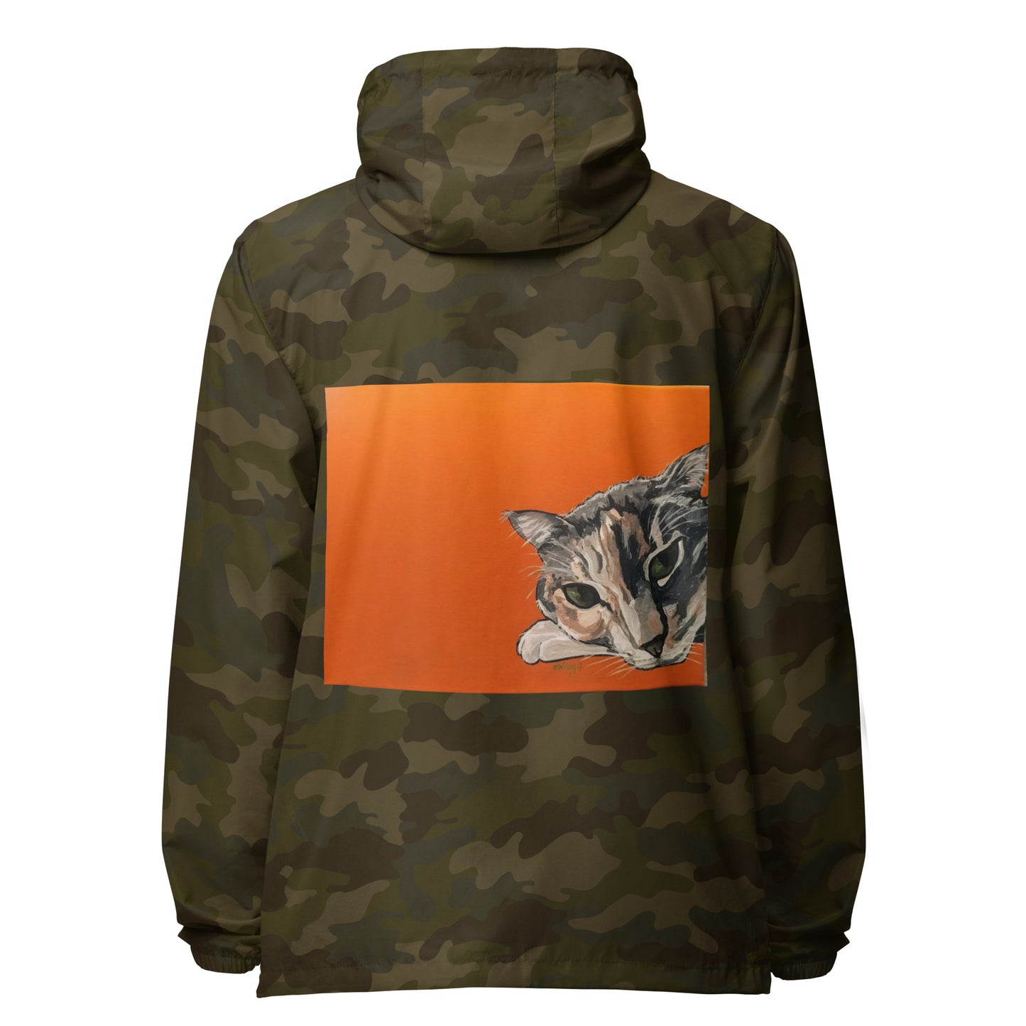 Cat on Orange Unisex lightweight zip up windbreaker