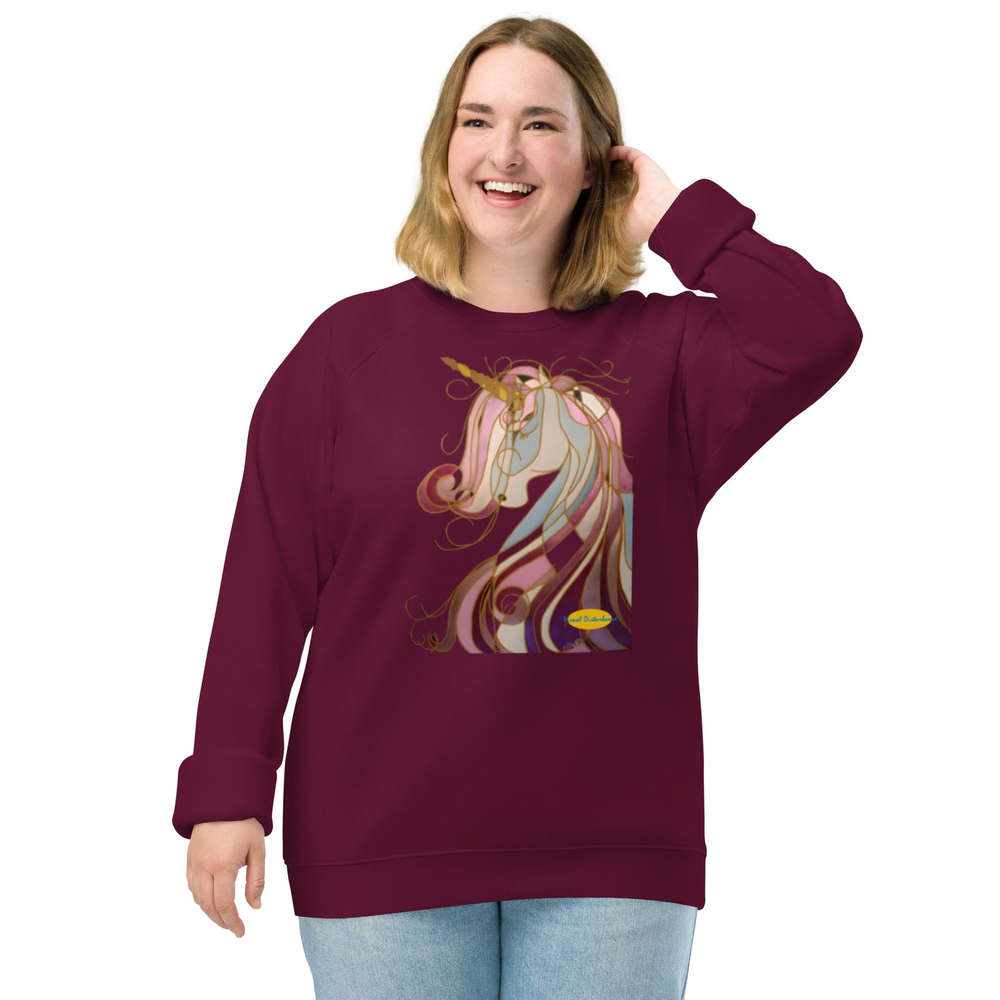 Unicorn in Gold Unisex organic raglan sweatshirt