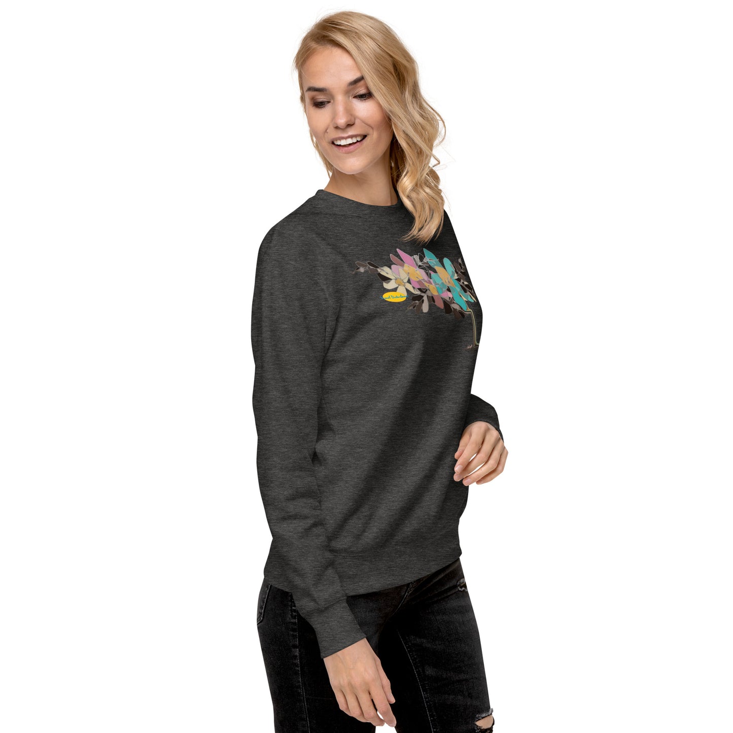 Abstract Flowers in Teal and Pink Unisex Premium Sweatshirt