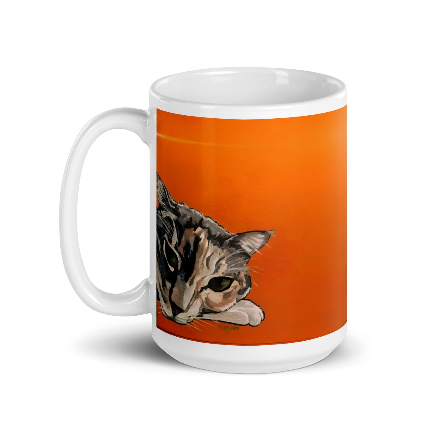 Calico Cat on Orange White glossy mug