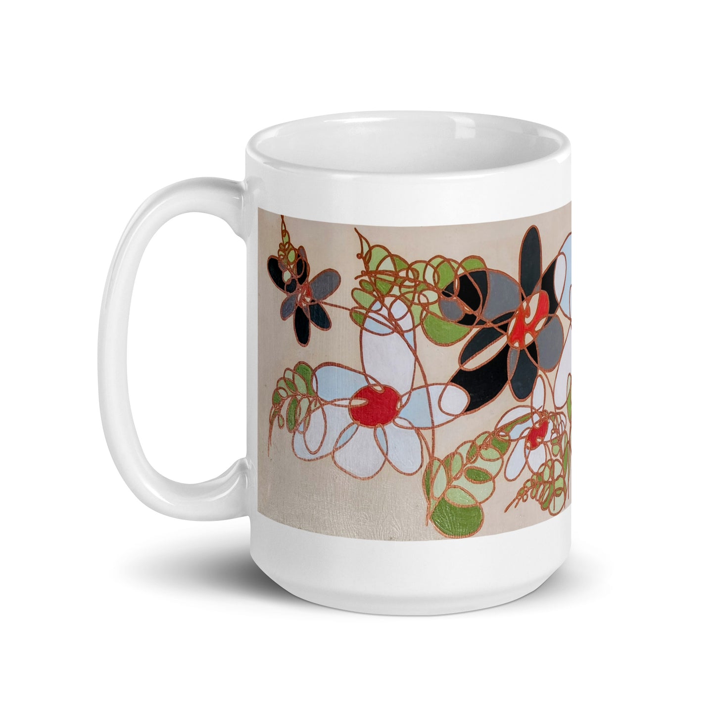 Abstract Flowers in Burnt Orange and Black White glossy mug