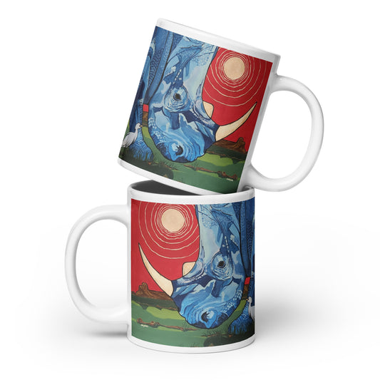Blue Rhinoceros White glossy mug