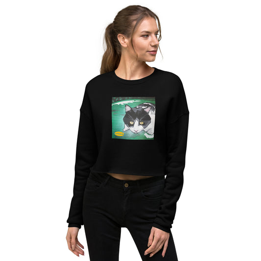 Black and White Cat on Green Grass Crop Sweatshirt