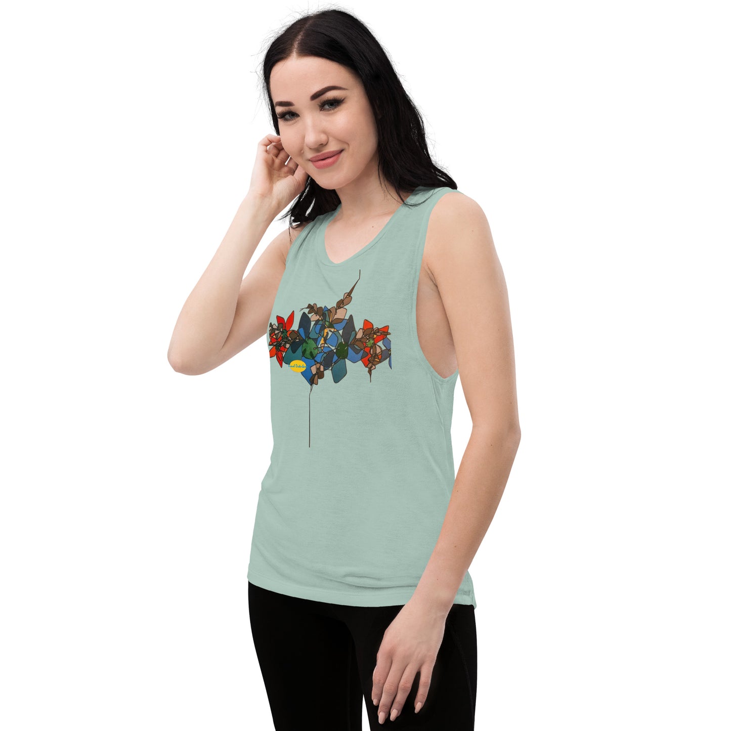 Abstract Flowers in Red and Blue Ladies’ Muscle Tank