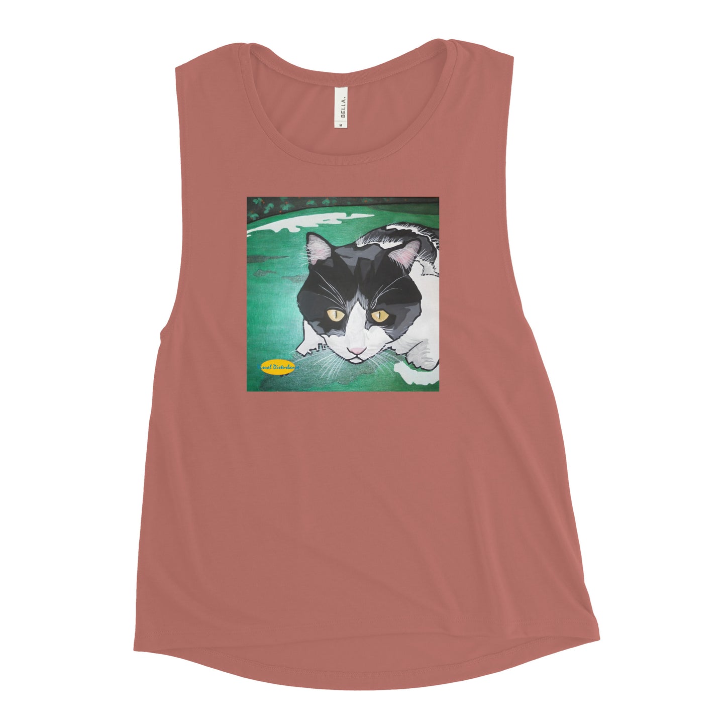 Black and White Cat in Green Grass Ladies’ Muscle Tank