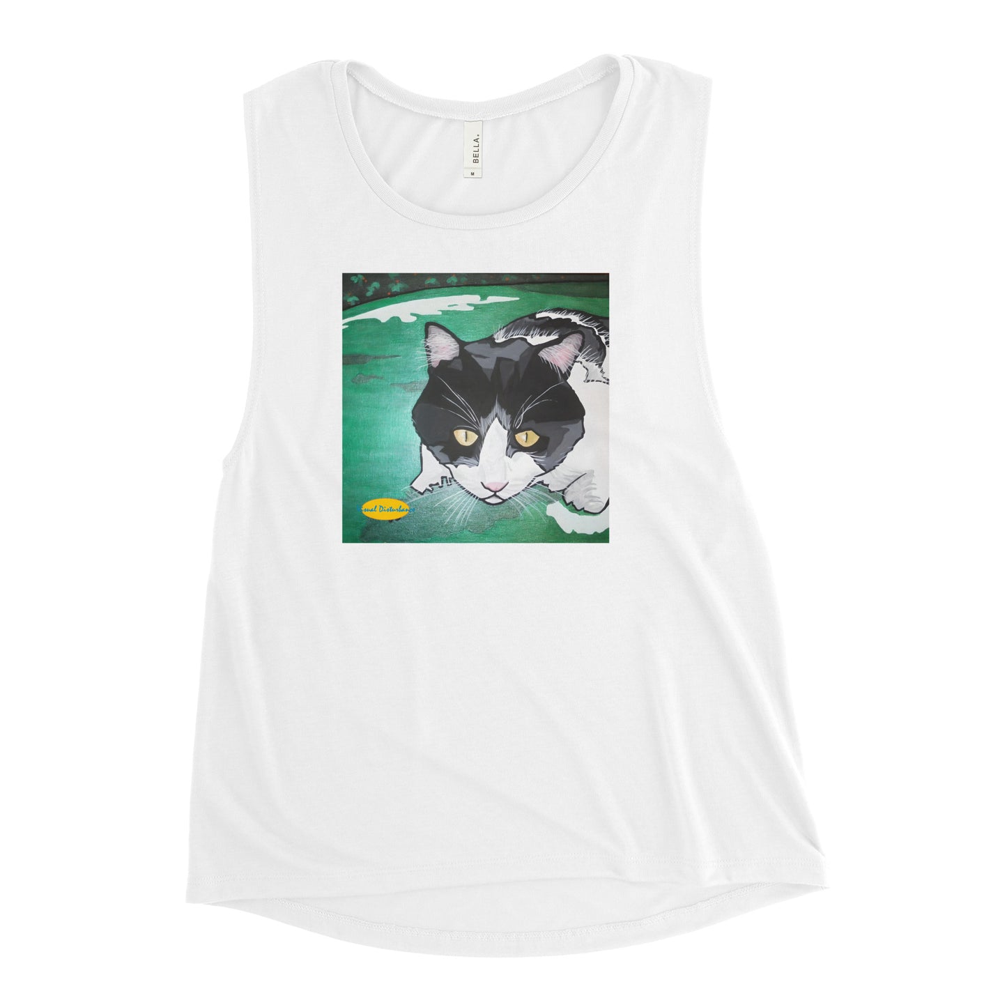 Black and White Cat in Green Grass Ladies’ Muscle Tank