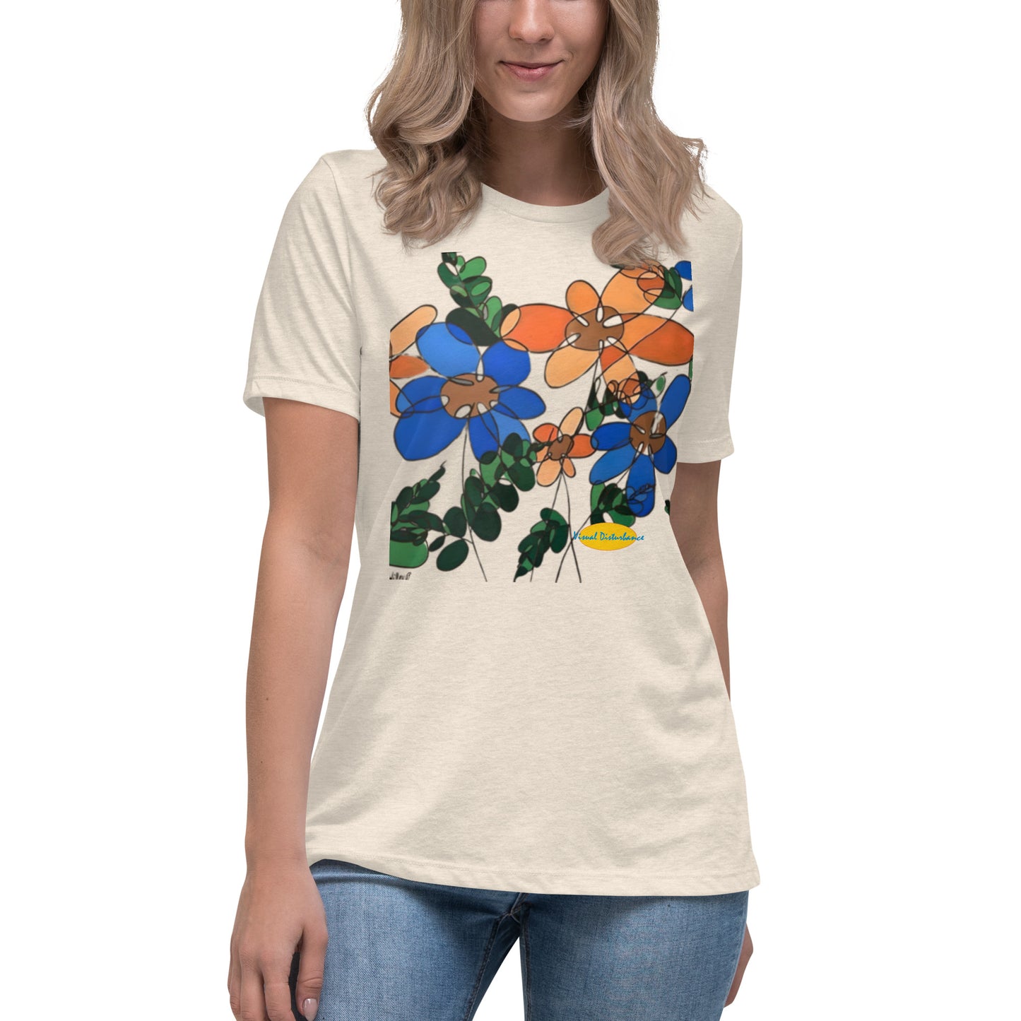 Abstract Flowers on Blue and Orange Women's Relaxed T-Shirt