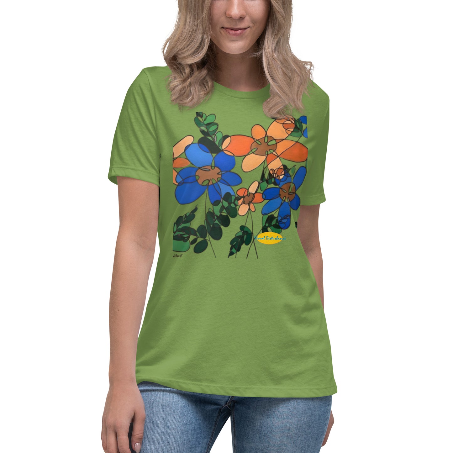 Abstract Flowers on Blue and Orange Women's Relaxed T-Shirt
