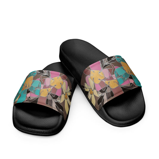 Abstract Flowers in Teal and Pink Women's slides