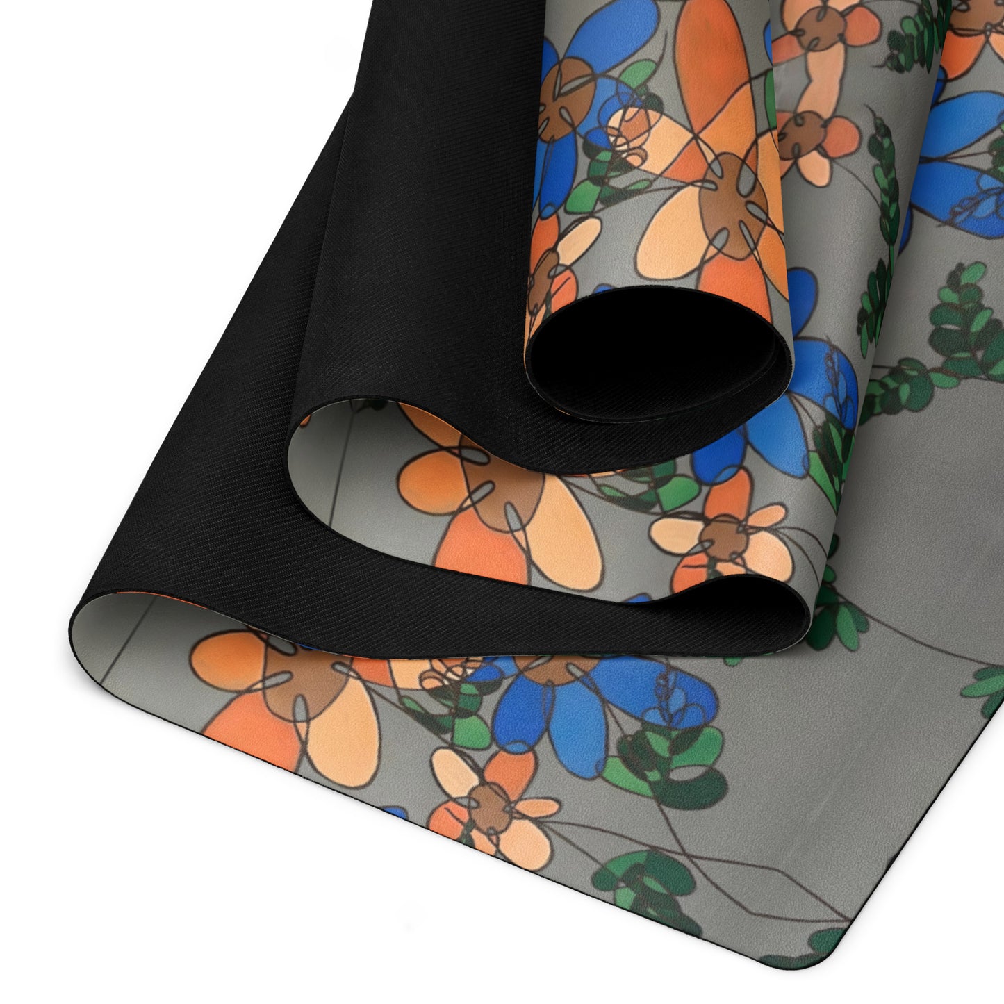 Abstract Flowers in Orange and Blue Yoga mat